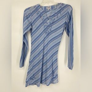 Kashi, bathing‎ suit cover up, blue stripes and sequins, sz M